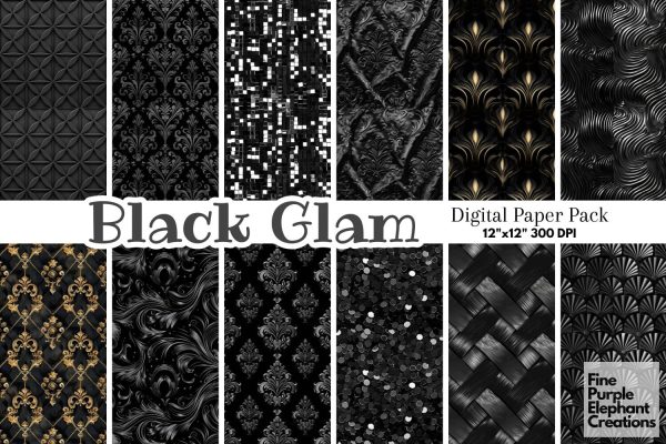 Black Glam Digital Paper | Luxury Glitter For Cheap