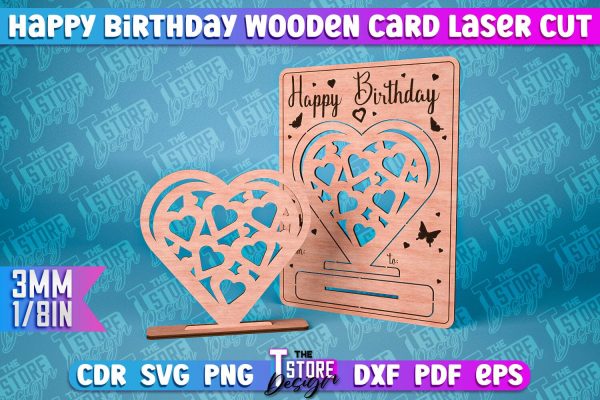 Happy Birthday Wooden Card Laser Cut | Greeting Card Design | CNC Files Online Sale