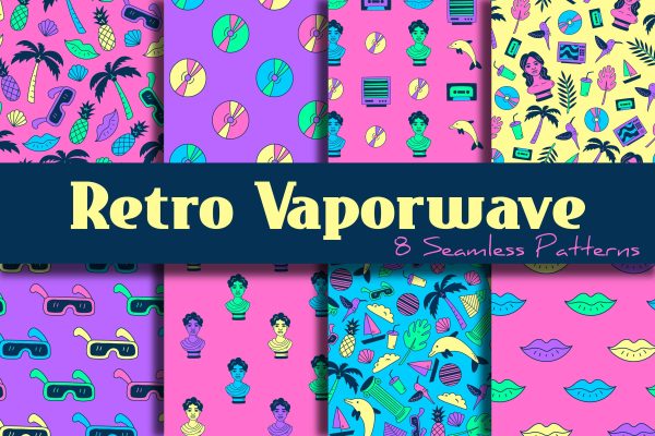 Retro Vaporwave Seamless Patterns on Sale