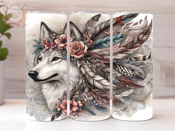 Wolf Dreamcatcher 20oz Tumbler Png, Sublimation Design, Wolf Tumbler Png, Digital Download PNG Hot on Sale