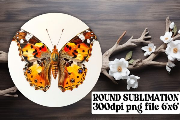 Stylish Butterfly Round Sublimation Design for Keyrings & Coasters on Sale
