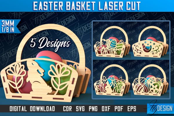 Easter Basket Laser Cut | Happy Easter Egg Basket | CNC File Online Sale