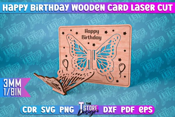 Happy Birthday Wooden Card Laser Cut | Greeting Card Design | CNC Files Online Sale