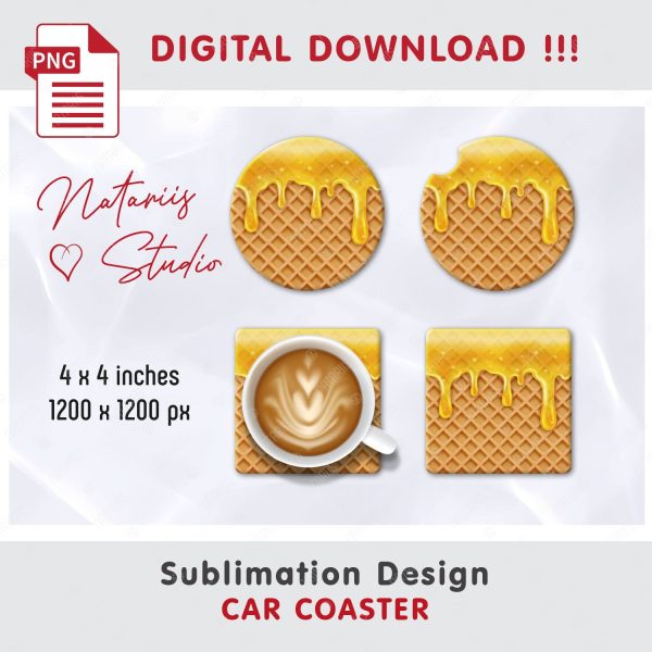 Dripping Honey Wafer Design. Coaster Sublimation. Online