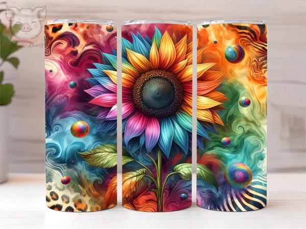 Tie Dye Sunflower 20oz Tumbler Png, Sublimation Design, Leopard Sunflower Tumbler Png, Digital Download PNG For Sale