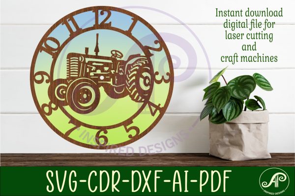 Tractor wall clock laser cut files, SVG file. vector Fashion