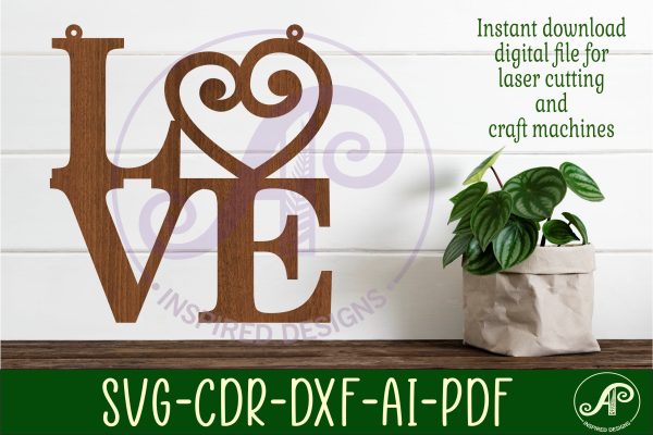 Love word with swirl heart wall art sign, SVG file. vector Cheap