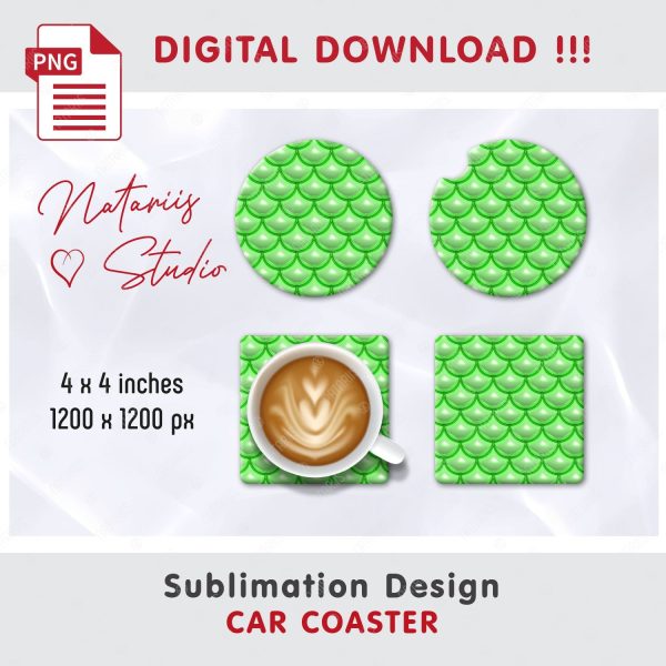 Puffy Mermaid Scales Design. Coaster Sublimation Template. Hot on Sale