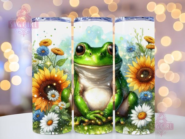 Frog Sunflower 20oz Tumbler Wrap Sublimation Design, Straight Tapered Tumbler Wrap, Frog Flower Tumbler Png, Instant Digital Download Hot on Sale