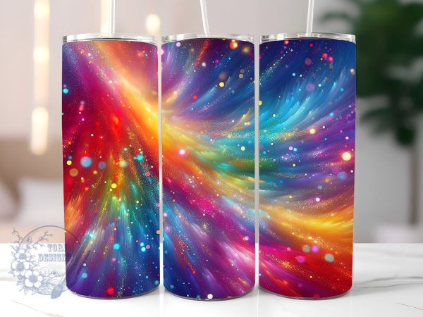 Radiant Rainbow Glitter Ombre 20 oz Skinny Tumbler, Gradient Tumbler Png, Straight & Tapered Tumbler Wrap, Instant Digital Download Supply