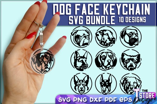 Dog Face Keychain SVG Design | Round Keychain SVG File | Keyring | Acrylic Keychain For Discount