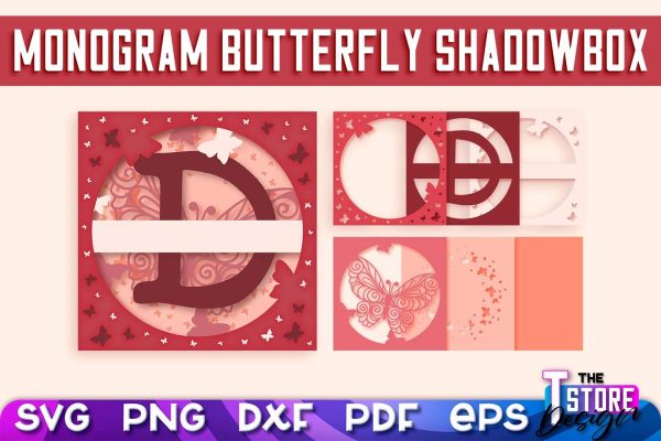 Monogram Butterfly Shadowbox SVG | 3D Alphabet Monogram Shadowbox Discount