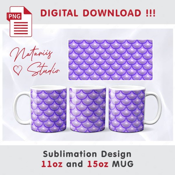 Puffy Mermaid Scales Pattern for 11 oz - 15 oz mug. For Sale