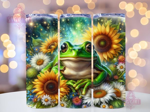 Frog Sunflower 20oz Tumbler Wrap Sublimation Design, Straight Tapered Tumbler Wrap, Frog Flower Tumbler Png, Instant Digital Download For Discount