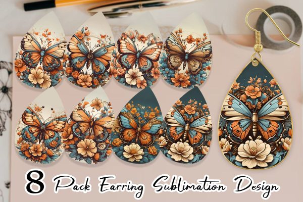 Earring Teardrop Butterfly and Flower For Sale