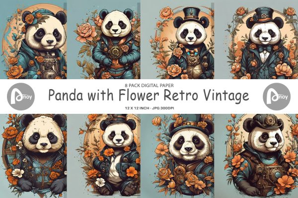 Digital Paper Steampunk Panda on Sale