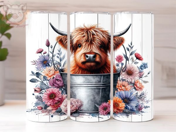 Baby Highland Cow In a Bucket  20oz Tumbler Png, Sublimation Design, Highland Cow Tumbler Png, Digital Download PNG Online