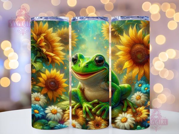 Frog Sunflower 20oz Tumbler Wrap Sublimation Design, Straight Tapered Tumbler Wrap, Frog Flower Tumbler Png, Instant Digital Download Supply