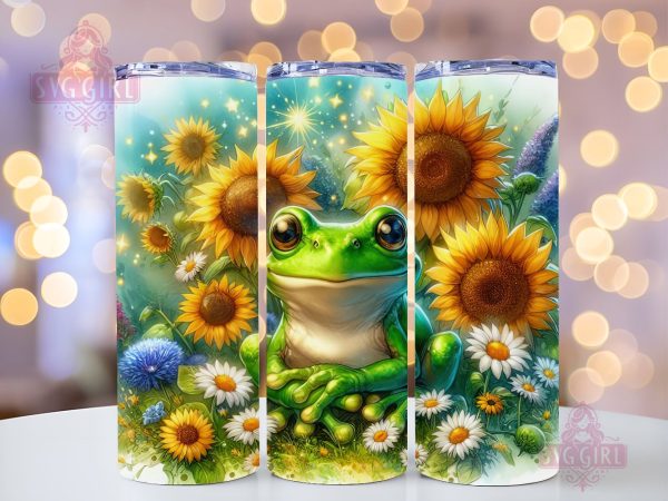 Frog Sunflower 20oz Tumbler Wrap Sublimation Design, Straight Tapered Tumbler Wrap, Frog Flower Tumbler Png, Instant Digital Download Fashion