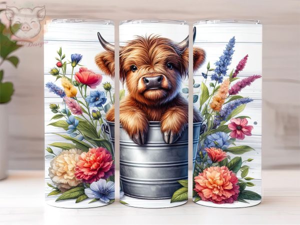 Baby Highland Cow In a Bucket  20oz Tumbler Png, Sublimation Design, Highland Cow Tumbler Png, Digital Download PNG For Cheap