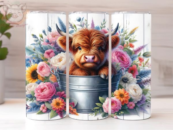 Baby Highland Cow In a Bucket  20oz Tumbler Png, Sublimation Design, Highland Cow Tumbler Png, Digital Download PNG Online