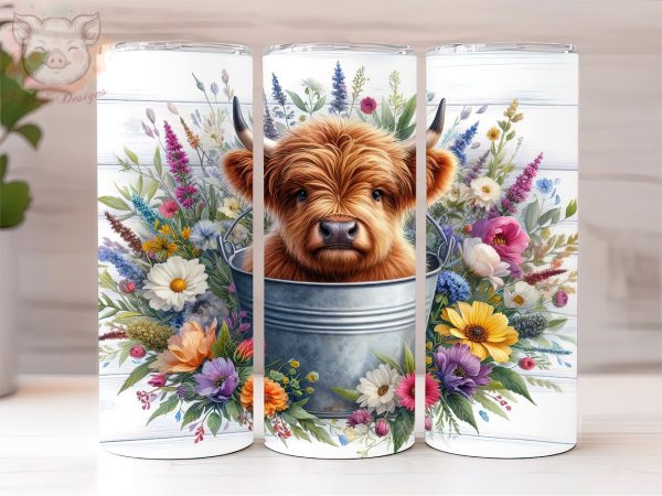 Baby Highland Cow In a Bucket  20oz Tumbler Png, Sublimation Design, Highland Cow Tumbler Png, Digital Download PNG Online