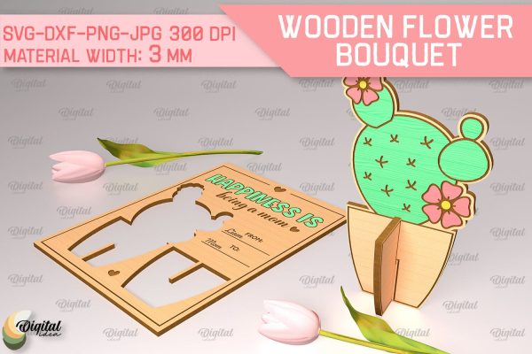 Greeting Card Laser Cut. Wooden Flower Bouquet SVG Supply