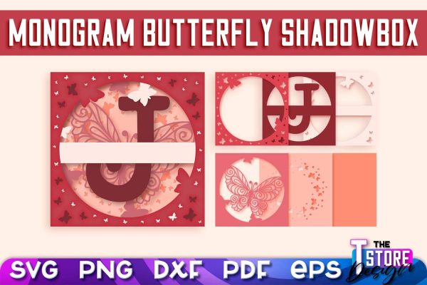 Monogram Butterfly Shadowbox SVG | 3D Alphabet Monogram Shadowbox For Sale