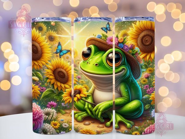 Frog Sunflower 20oz Tumbler Wrap Sublimation Design, Straight Tapered Tumbler Wrap, Frog Flower Tumbler Png, Instant Digital Download Sale