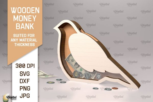 Wooden Money Bank SVG. Piggy Bank Laser Cut Hot on Sale
