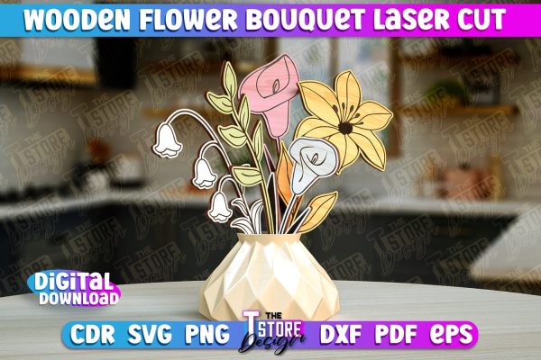 Wooden Bouquet Design | Flower Bouquet Laser Cut Design | Gift Laser Cut Discount