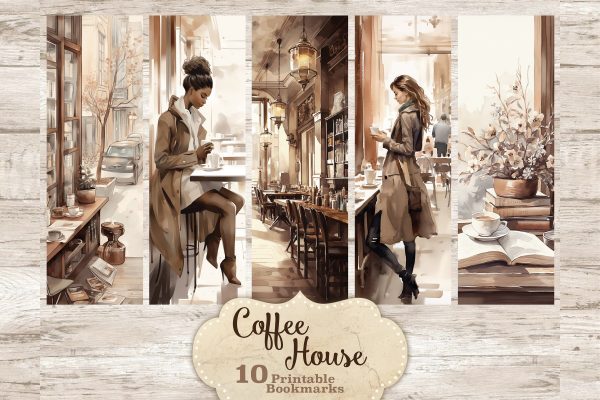 Coffee House Bookmarks | Print And Cut Bookmark Set Fashion