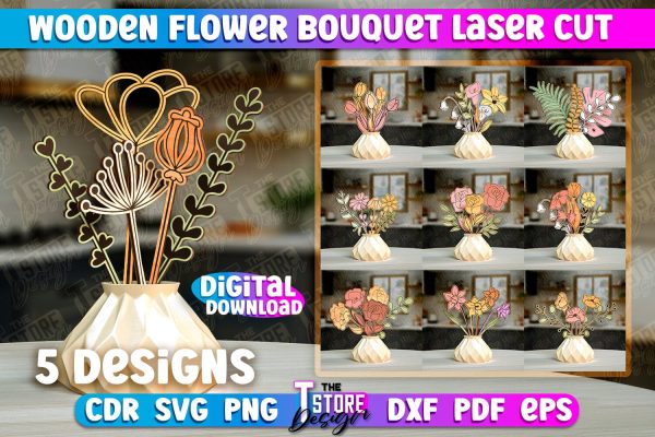 Wooden Bouquet Design | Flower Bouquet Laser Cut Design | Gift Laser Cut Online Hot Sale