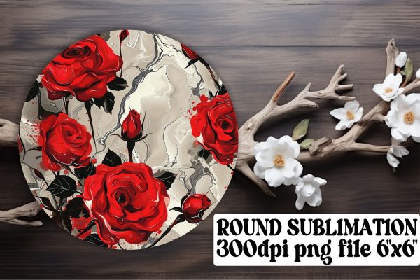 Stylish Floral Pattern Keychain: Sublimation Coaster, Circle Decor on Sale