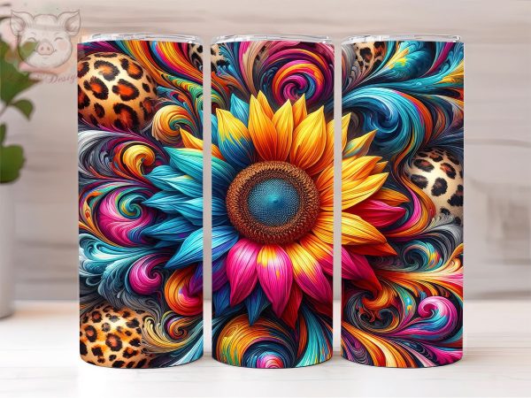 Tie Dye Sunflower 20oz Tumbler Png, Sublimation Design, Leopard Sunflower Tumbler Png, Digital Download PNG For Sale