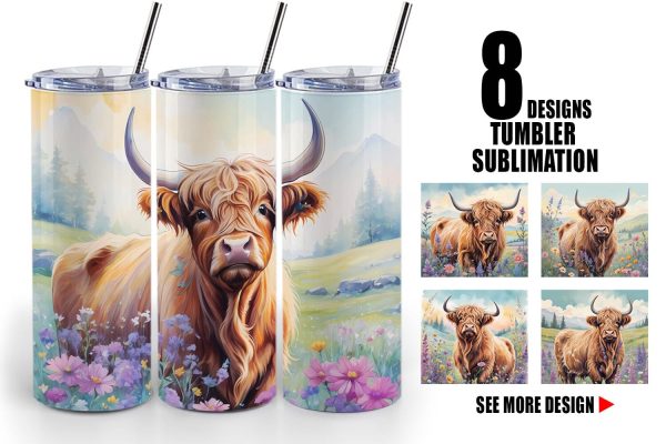 Tumbler Wrap Highland Cow and Flower on Sale