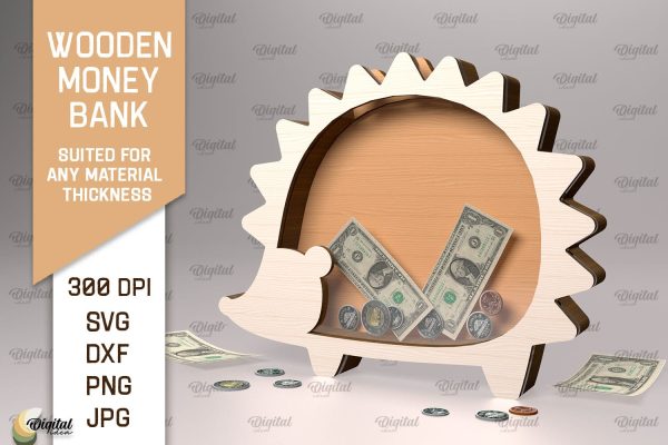 Wooden Money Bank SVG. Piggy Bank Laser Cut on Sale