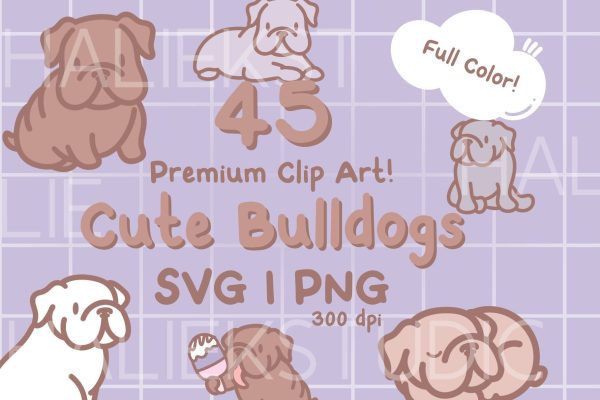 Cute Bulldogs Color PNG and SVG Design Set Sale