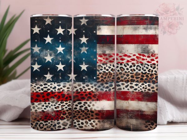 Leopard American Flag 20oz Tumbler Wrap PNG, 4th of July Tumbler Png, Straight & Tapered Tumbler Wrap, Instant Digital Download Supply