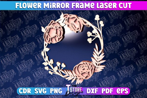Flowers Mirror Frame Laser Cut | Home Design Laser Cut | CNC Files Online