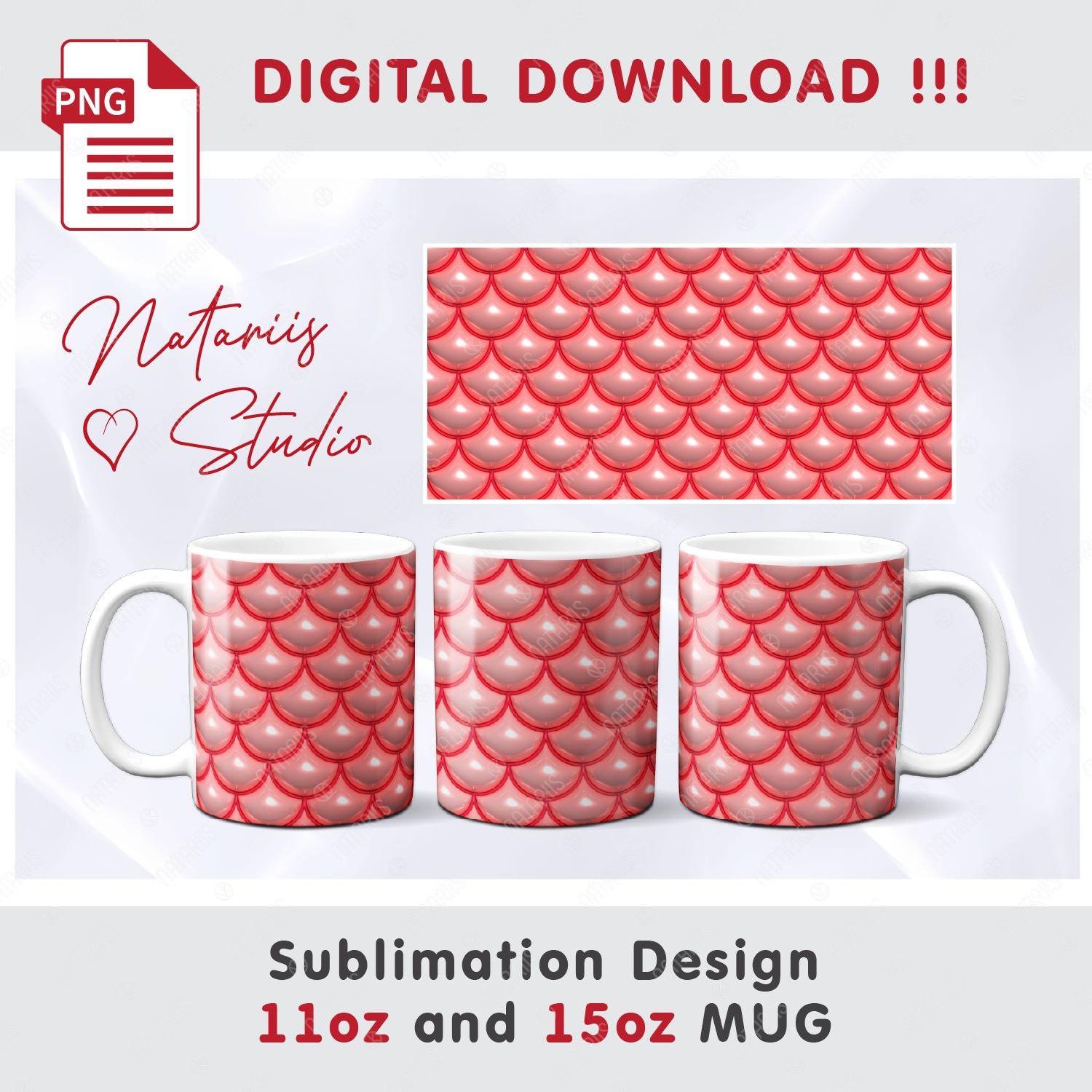 Puffy Mermaid Scales Pattern for 11 oz – 15 oz mug. Online now
