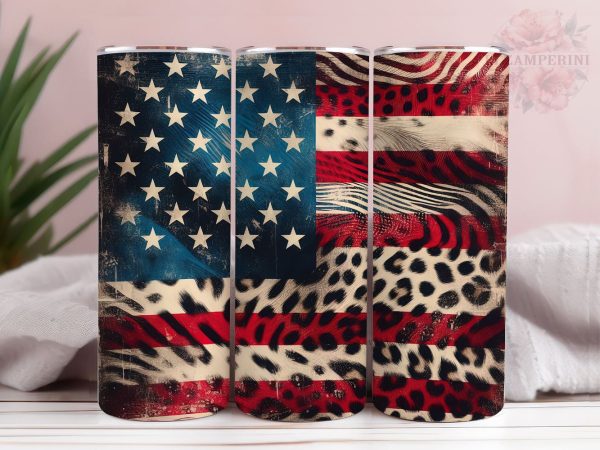 Leopard American Flag 20oz Tumbler Wrap PNG, 4th of July Tumbler Png, Straight & Tapered Tumbler Wrap, Instant Digital Download For Discount
