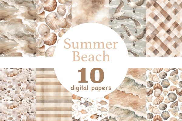Summer Beach Digital Papers | Ocean Seamless Pattern For Discount