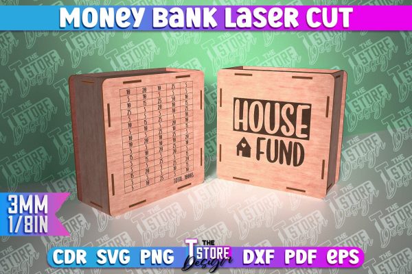 Money Bank Laser Cut | Box Laser Cut SVG Design Supply