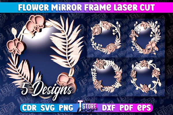 Flowers Mirror Frame Laser Cut | Home Design Laser Cut Design | CNC Files Fashion