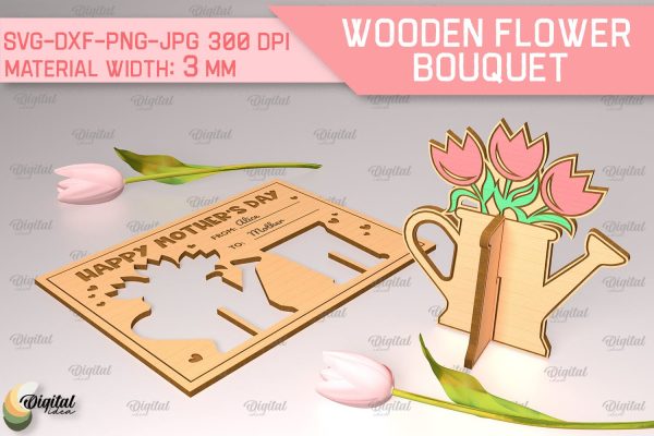 Greeting Card Laser Cut. Wooden Flower Bouquet SVG For Cheap