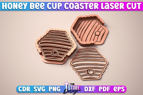 Honey Bee Cup Coasters Laser Cut | Coasters Design | CNC Files Discount