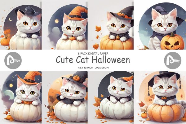 Digital Paper Cute Cat Halloween Online Sale