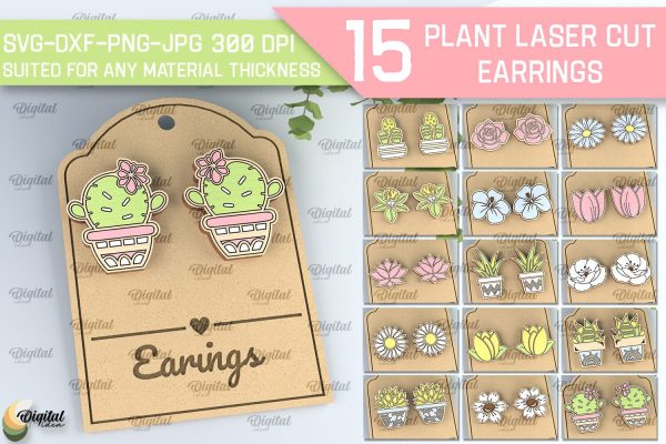 Plant Earrings Laser Cut Bundle. Flower Earrings SVG Online now