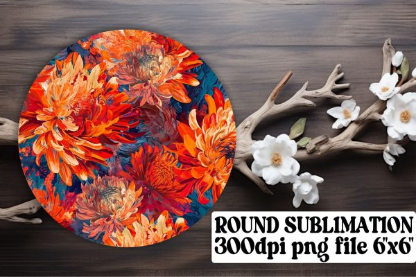 Delicate Floral Pattern Keychain: Sublimation Coaster, Circle Decor For Discount